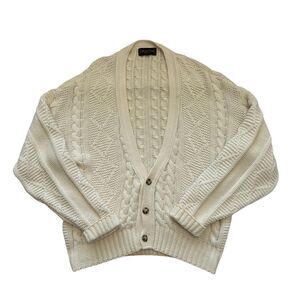 Vintage Cardigan Sweater Mens Ivory Cable Knit L Vintage Fisherman